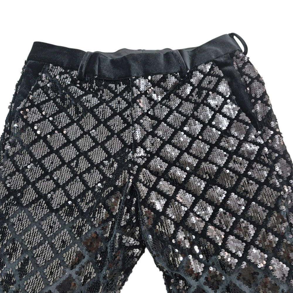 ASOS Design Suit Mens 38/31 Black Sequin Velvet Shawl Lapel Belted Luxury Disco - Picture 14 of 16